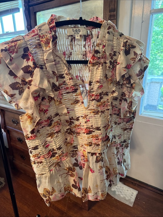 Sea New York Tops - See New York Cream Floral Ruffle Pintuck Blouse